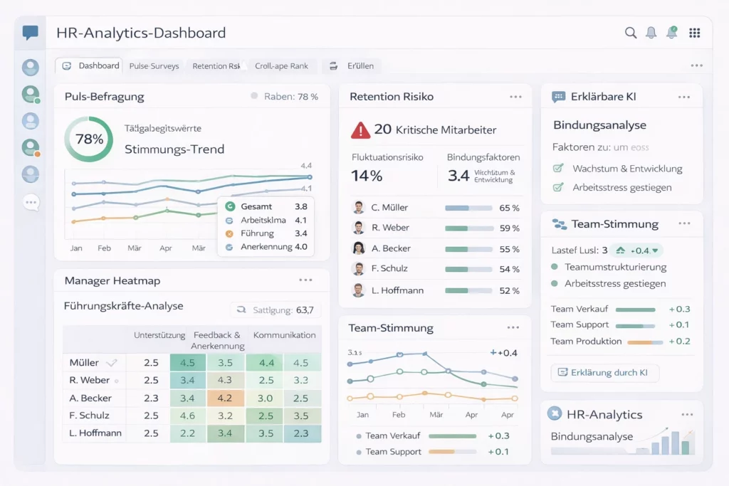 HR-Analytics-Dashboard zum Messen von Mitarbeiterengagement und zur Predictive-Retention-Analyse