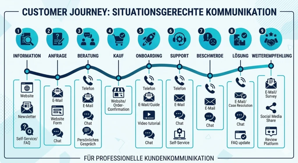 Customer-Journey-Grafik zur situationsgerechten Kundenkommunikation &uuml;ber verschiedene Kan&auml;le
