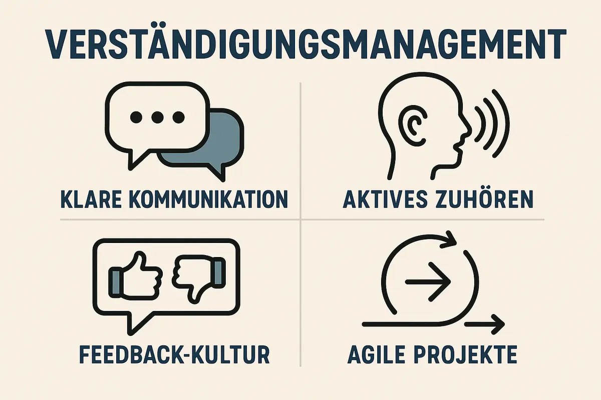 Infografik zeigt die Schlüsselkomponenten des Verständigungsmanagements.