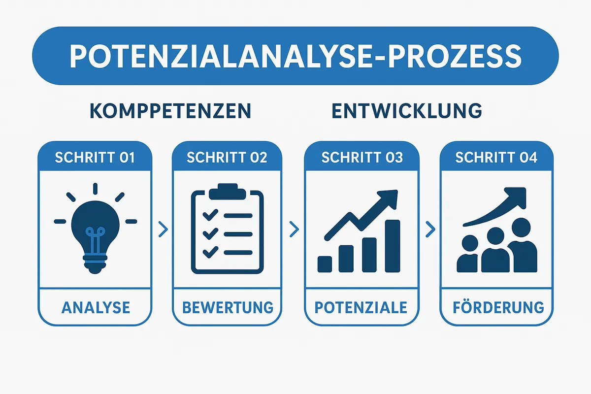 Infografik zur Potenzialanalyse zeigt Schritte zur Kompetenzentwicklung.